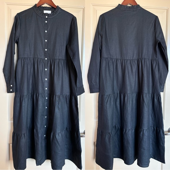 Alice Walk Dresses & Skirts - NWT Alice Walk Black 100% Linen Tiered Long Sleeve Midi Dress M